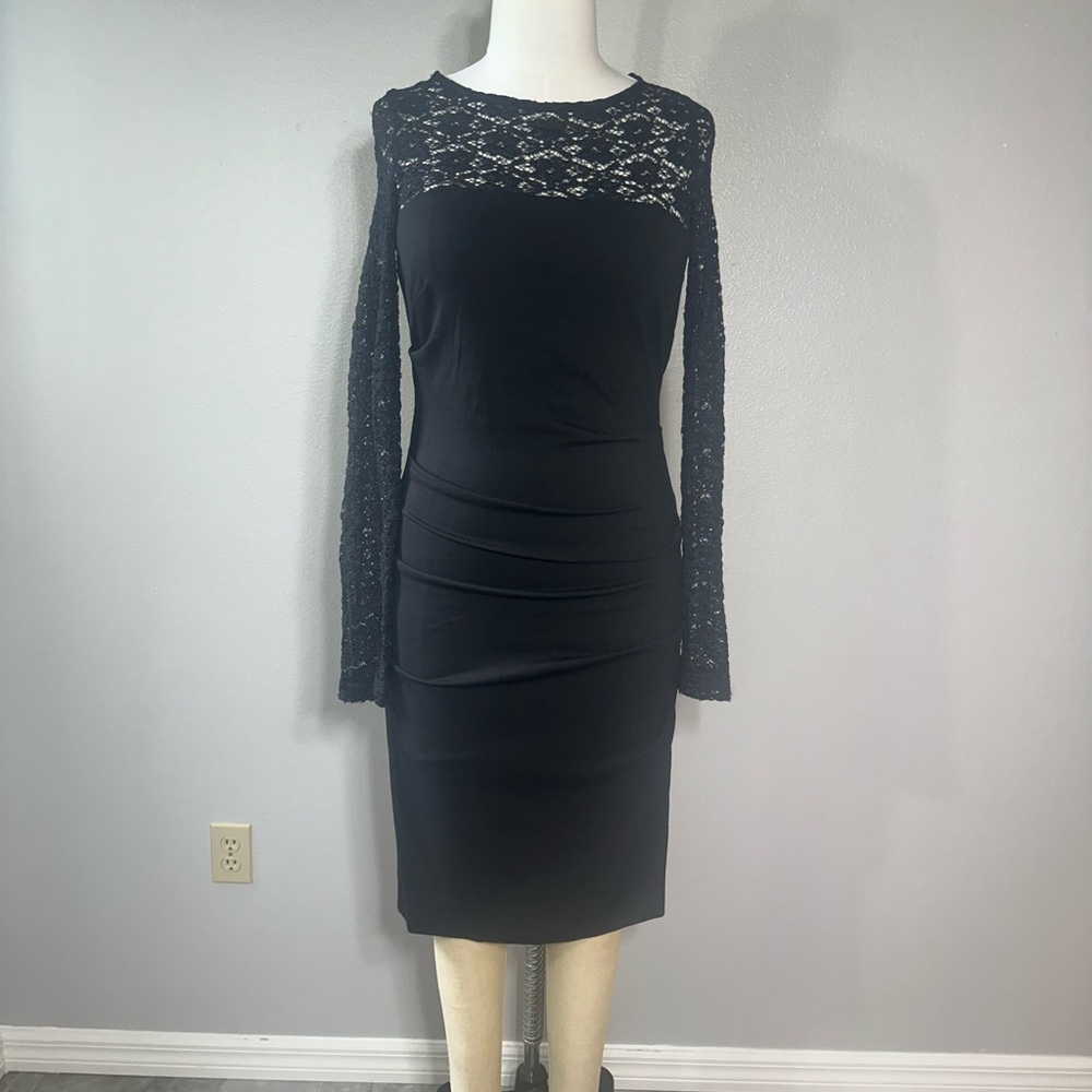 Nicole Miller Dress Size L Women's Black Casual Lace Stretch Party Wedding